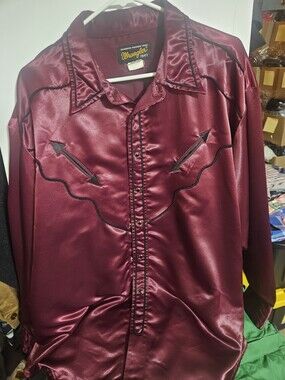 Vintage Wrangler Mens Maroon Satin Western Shirt XXL